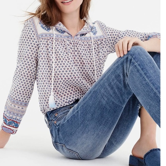 Floral Paisley Cotton Peasant Top - Picture 3 of 8